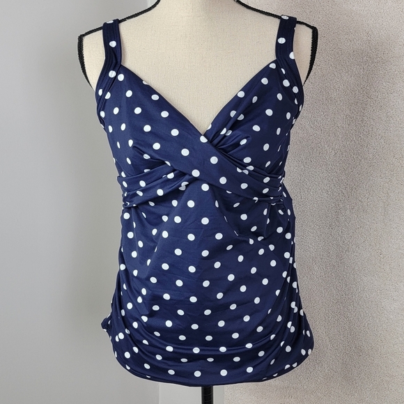 Lands' End Deep Sea Polka Dot V-Neck Wrap Underwire Tankini Swim Top Sz 12 NEW‎ - Picture 2 of 14